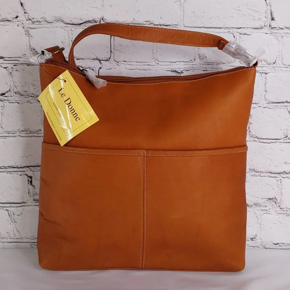 'LE DONNA' 'AVERELY' COLOMBIAN LEATHER TOP ZIP CLOSURE ADJUSTABLE CROSSBODY BAG - Picture 16 of 16